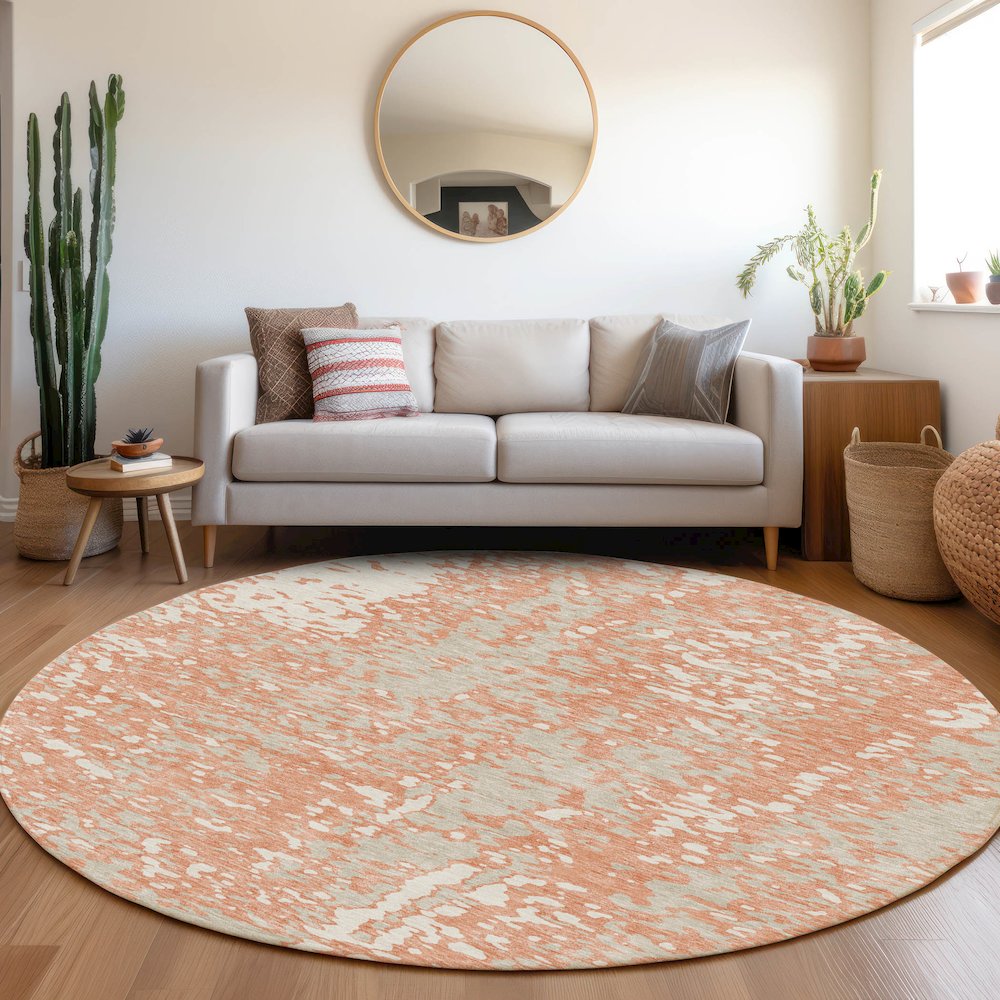 Premium Machine Washable Mayfield AMF949 Coral 8' x 8' Round Rug. Picture 5