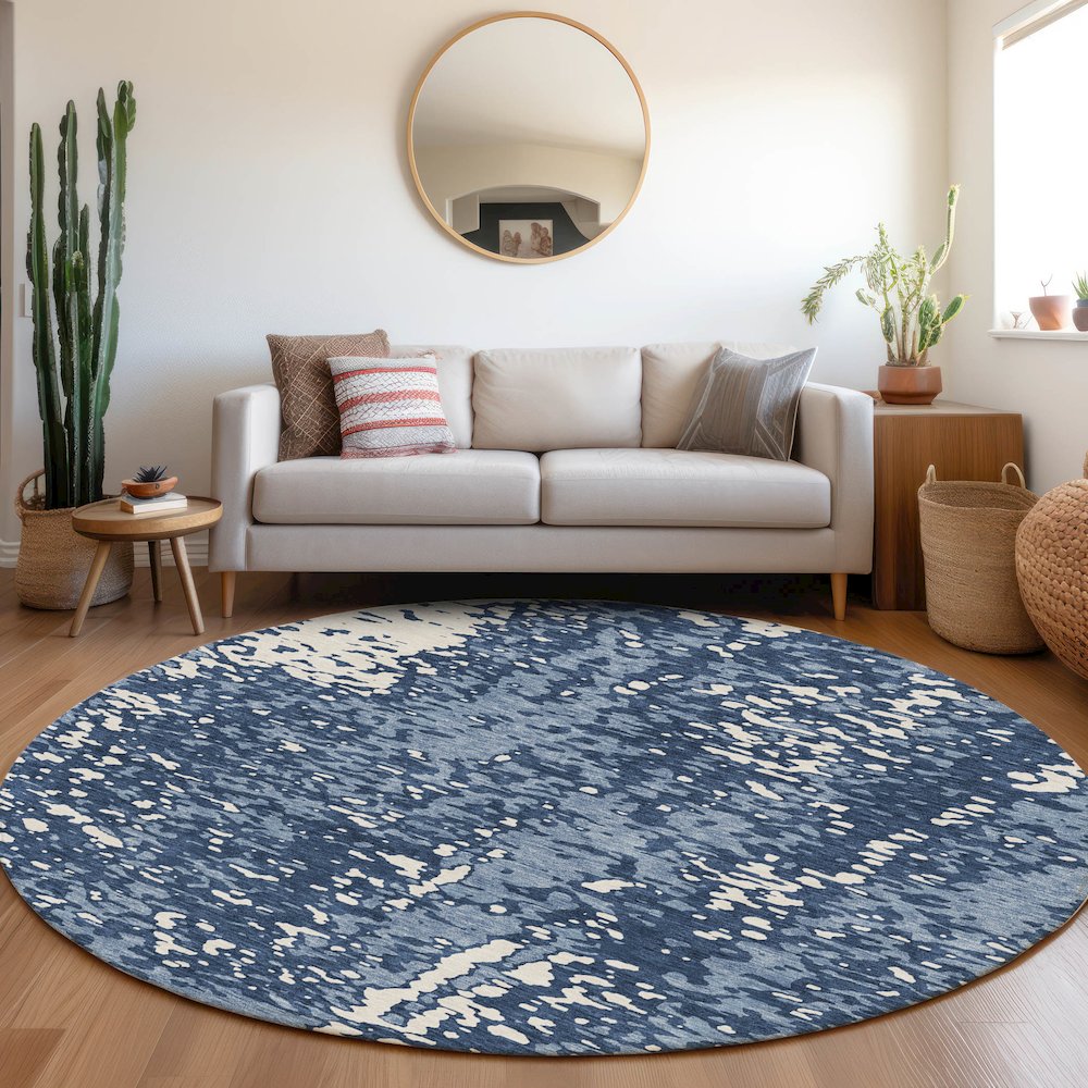 Premium Machine Washable Mayfield AMF949 Denim 8' x 8' Round Rug. Picture 5