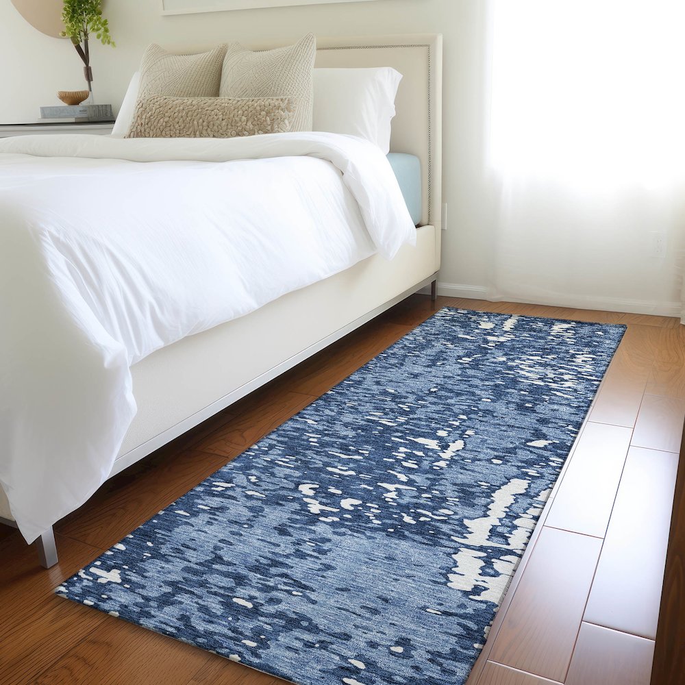 Premium Machine Washable Mayfield AMF949 Denim 2'3" x 7'6" Runner Rug. Picture 5