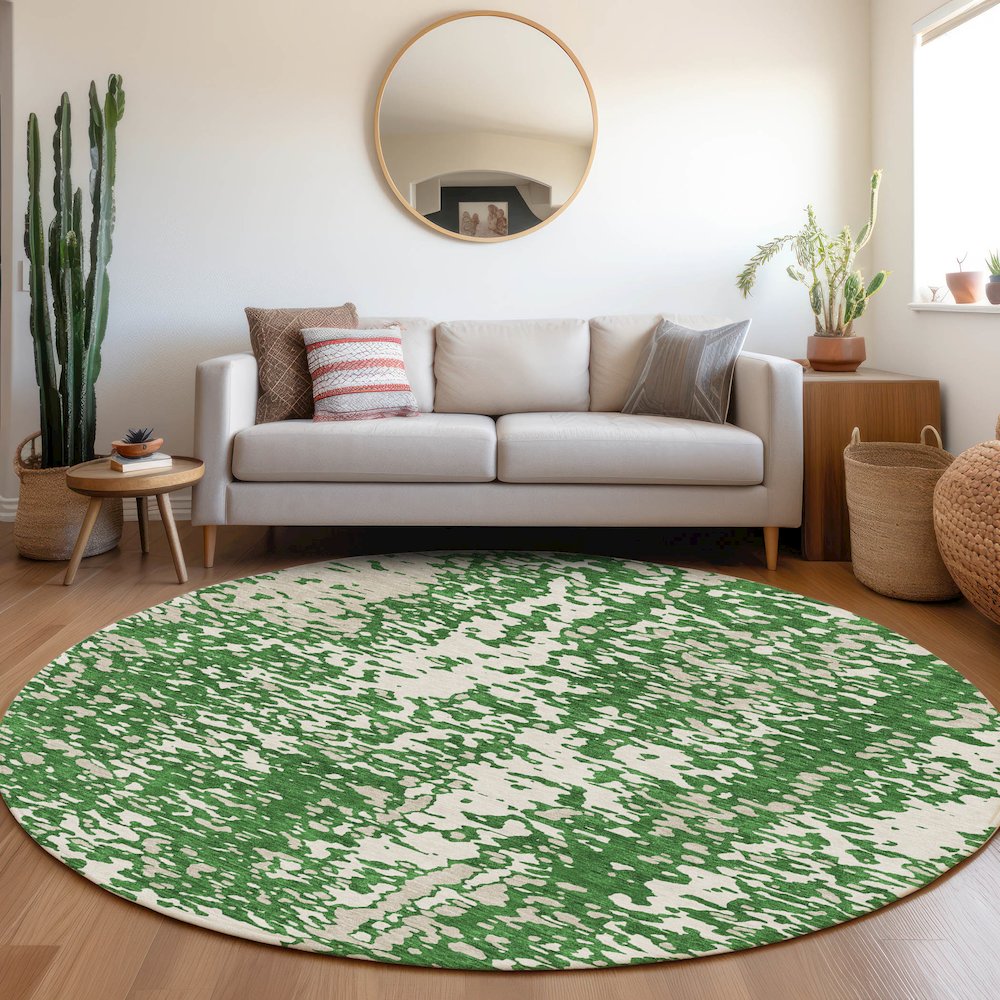 Premium Machine Washable Mayfield AMF949 Emerald 8' x 8' Round Rug. Picture 5