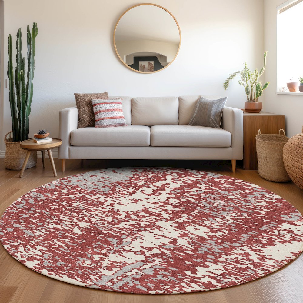 Premium Machine Washable Mayfield AMF949 Garnet 8' x 8' Round Rug. Picture 5