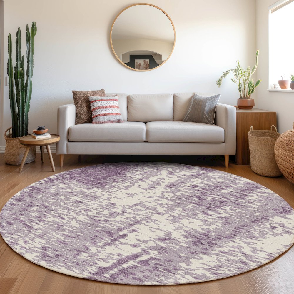 Premium Machine Washable Mayfield AMF949 Lavender 8' x 8' Round Rug. Picture 5