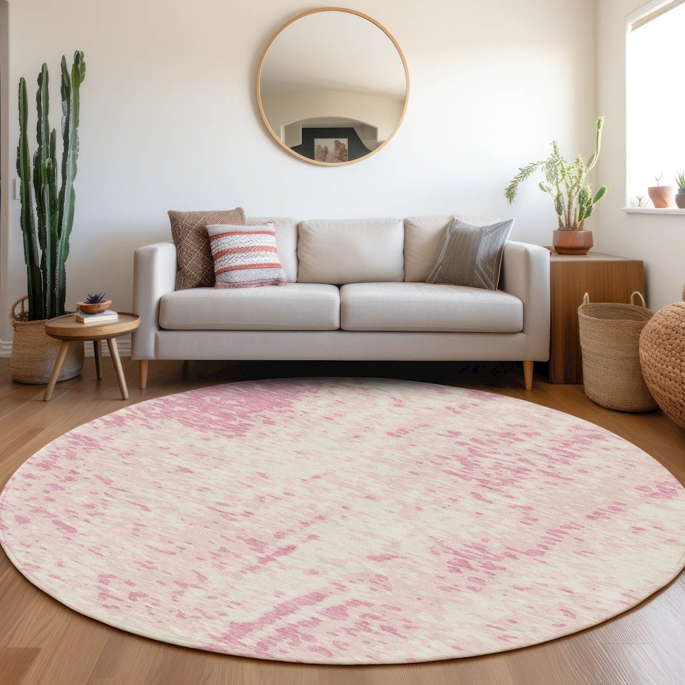 Premium Machine Washable Mayfield AMF949 Pink 8' x 8' Round Rug. Picture 5