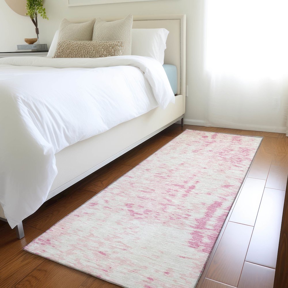 Premium Machine Washable Mayfield AMF949 Pink 2'3" x 7'6" Runner Rug. Picture 5
