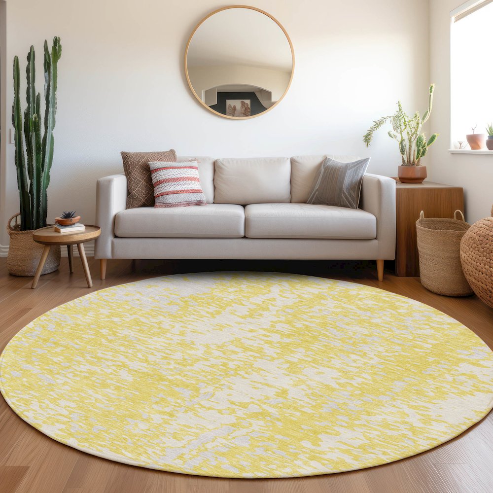 Premium Machine Washable Mayfield AMF949 Yellow 8' x 8' Round Rug. Picture 5