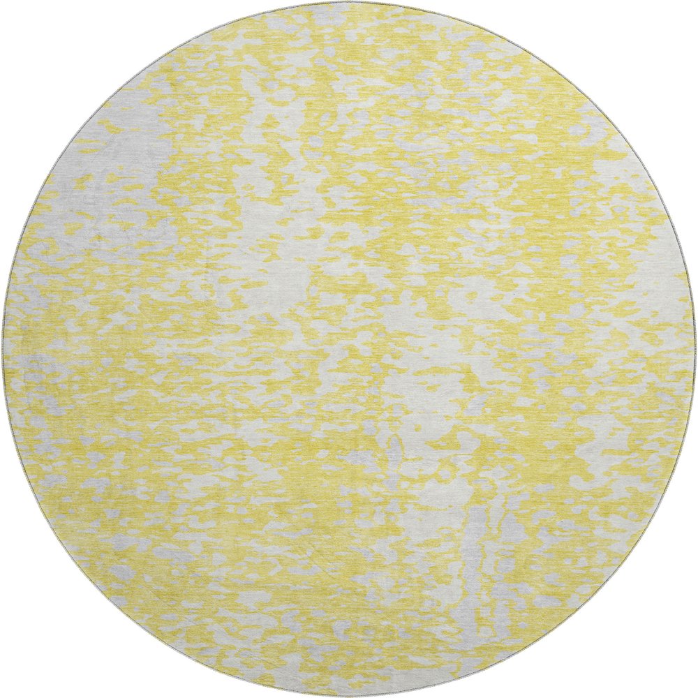 Premium Machine Washable Mayfield AMF949 Yellow 8' x 8' Round Rug. Picture 1