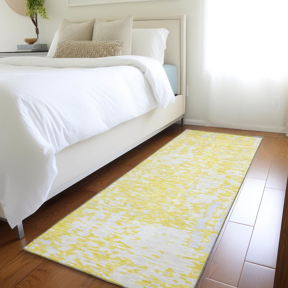 Premium Machine Washable Mayfield AMF949 Yellow 2'3" x 7'6" Runner Rug. Picture 5