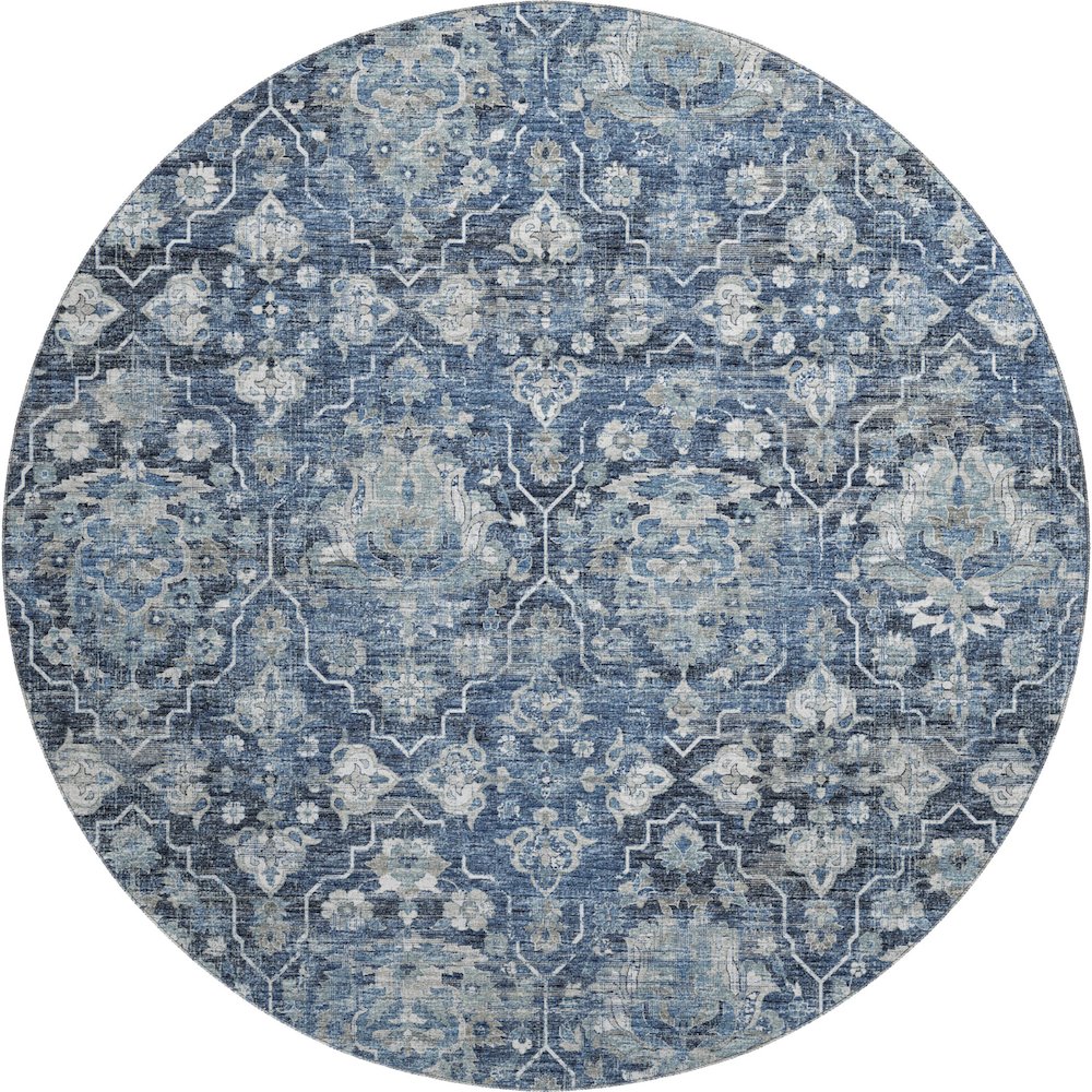 Premium Machine Washable Mayfield  Blue 8' x 8' Round Rug. Picture 1