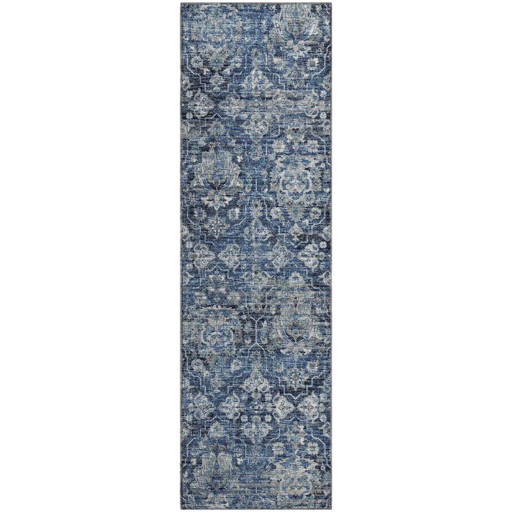 Premium Machine Washable Mayfield  Blue 2'3" x 7'6" Runner Rug. Picture 1