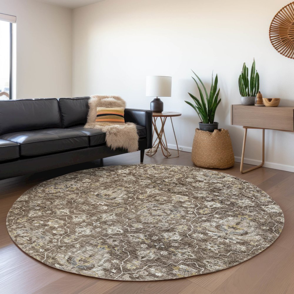 Premium Machine Washable Mayfield  Driftwood 8' x 8' Round Rug. Picture 5