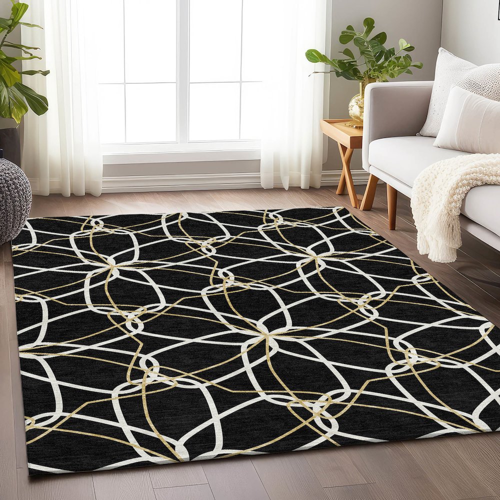 Premium Machine Washable Mayfield AMF950 Black 2'6" x 3'10" Rug. Picture 5