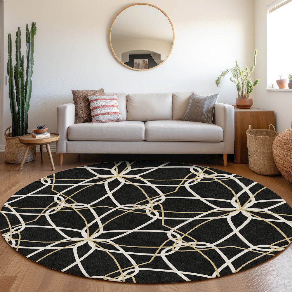 Premium Machine Washable Mayfield AMF950 Black 8' x 8' Round Rug. Picture 5