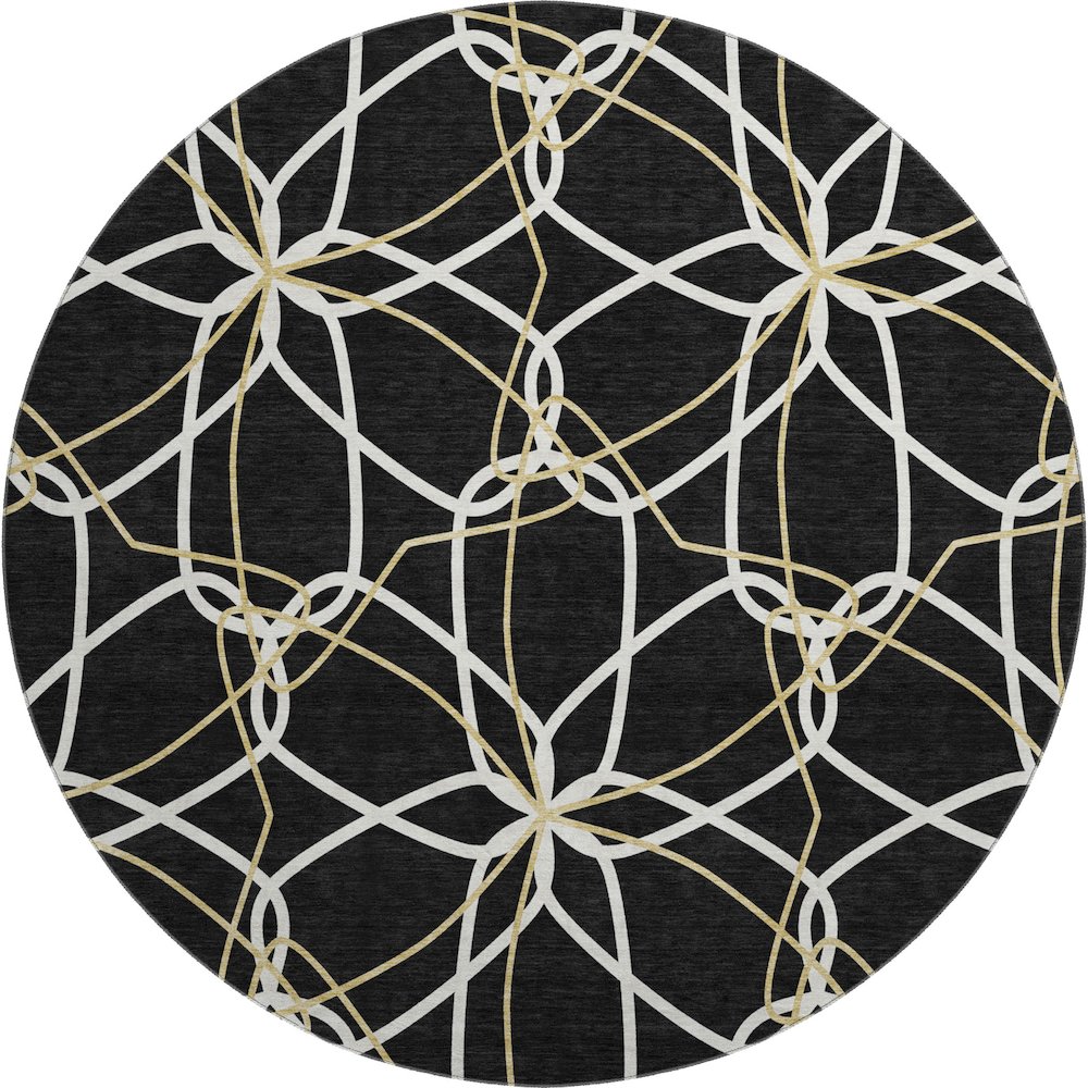 Premium Machine Washable Mayfield AMF950 Black 8' x 8' Round Rug. Picture 1