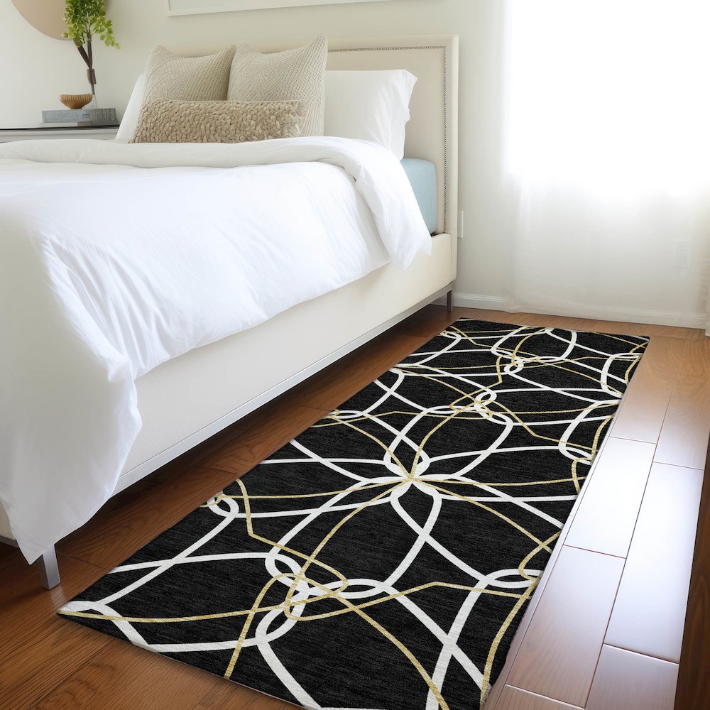 Premium Machine Washable Mayfield AMF950 Black 2'3" x 7'6" Runner Rug. Picture 5