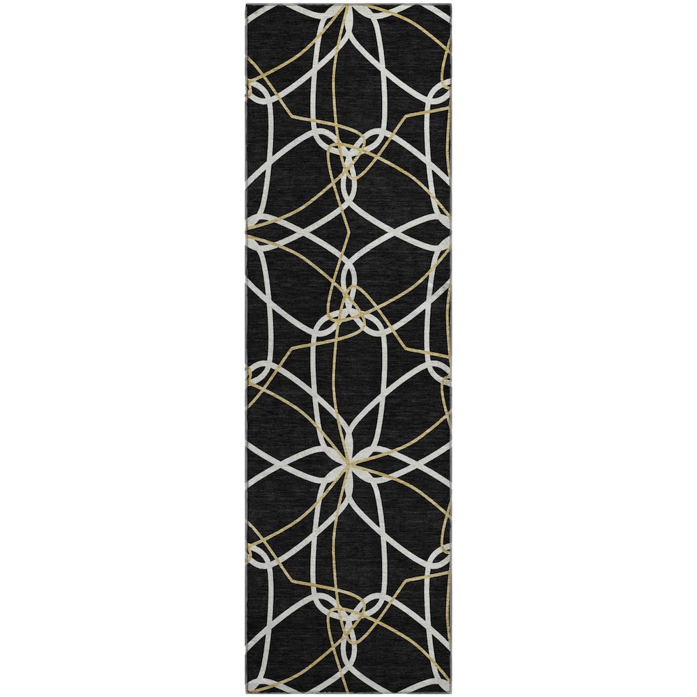 Premium Machine Washable Mayfield AMF950 Black 2'3" x 7'6" Runner Rug. Picture 1