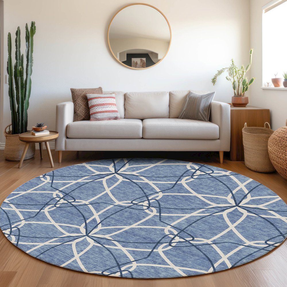 Premium Machine Washable Mayfield AMF950 Denim 8' x 8' Round Rug. Picture 5
