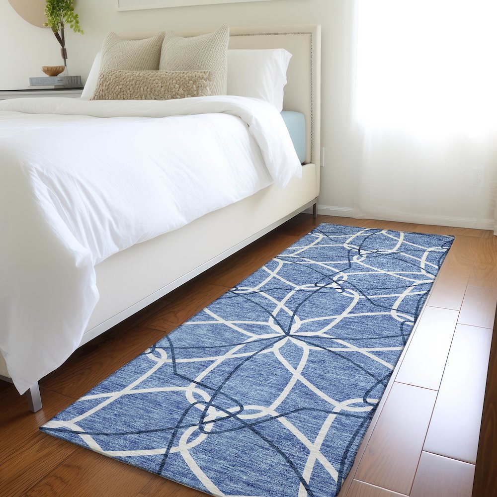 Premium Machine Washable Mayfield AMF950 Denim 2'3" x 7'6" Runner Rug. Picture 5