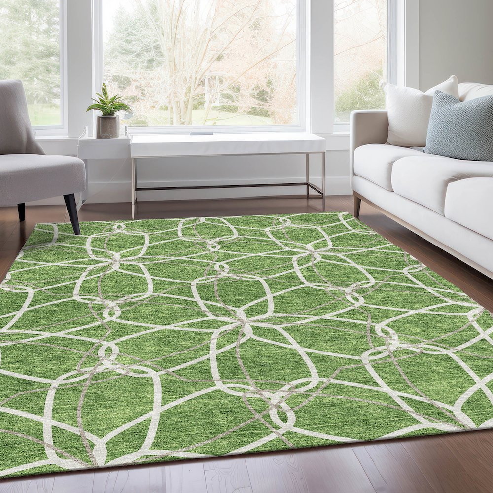 Premium Machine Washable Mayfield AMF950 Green 2'6" x 3'10" Rug. Picture 6