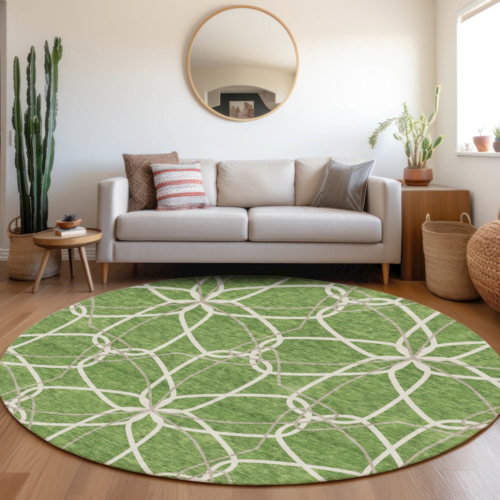Premium Machine Washable Mayfield AMF950 Green 8' x 8' Round Rug. Picture 5