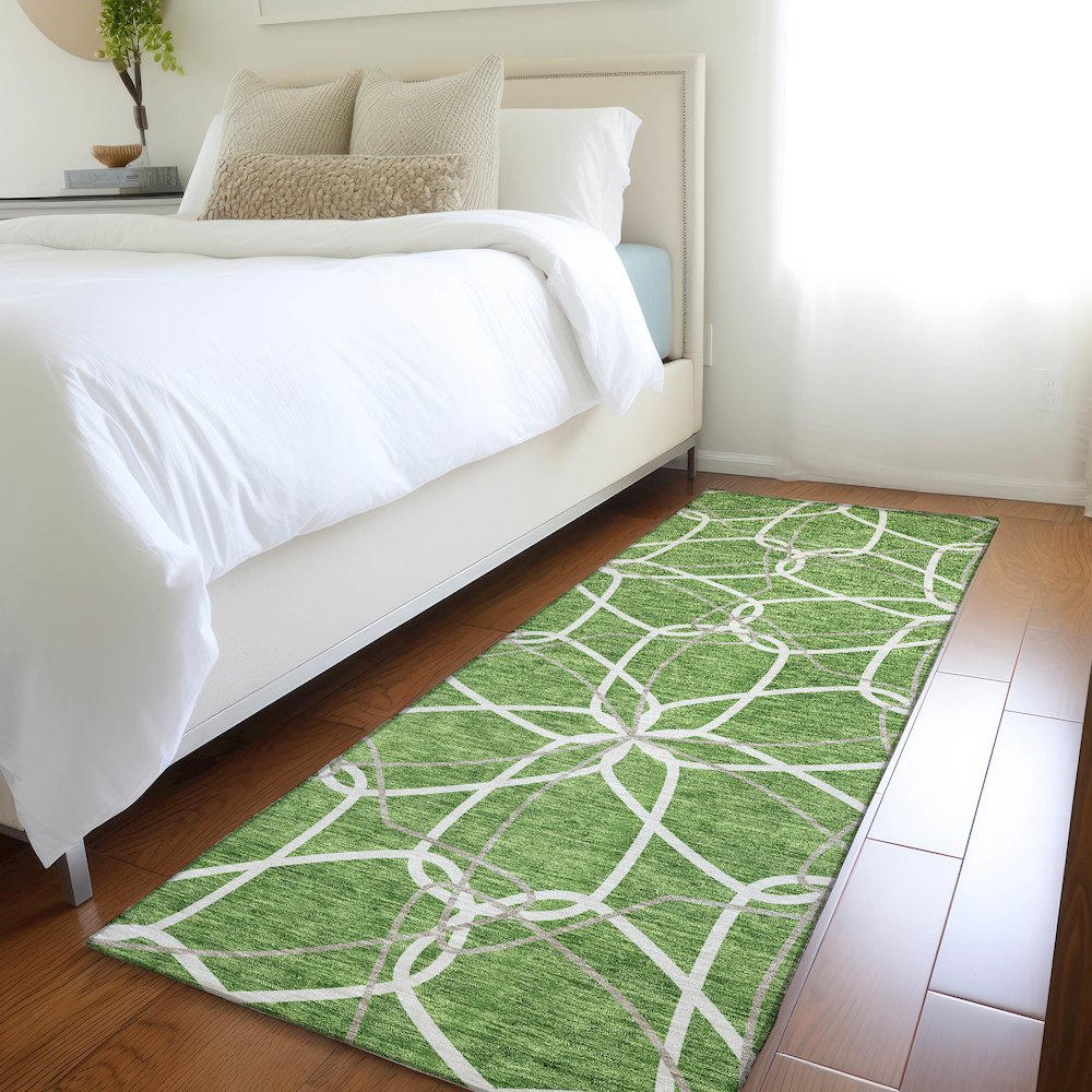 Premium Machine Washable Mayfield AMF950 Green 2'3" x 7'6" Runner Rug. Picture 5