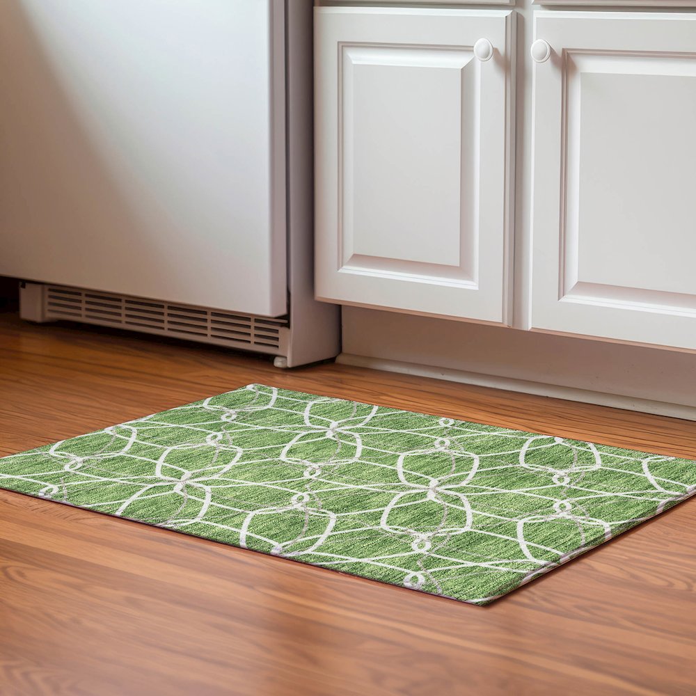 Premium Machine Washable Mayfield AMF950 Green 1'8" x 2'6" Rug. Picture 5