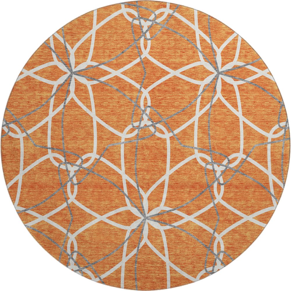 Premium Machine Washable Mayfield AMF950 Orange 8' x 8' Round Rug. Picture 1