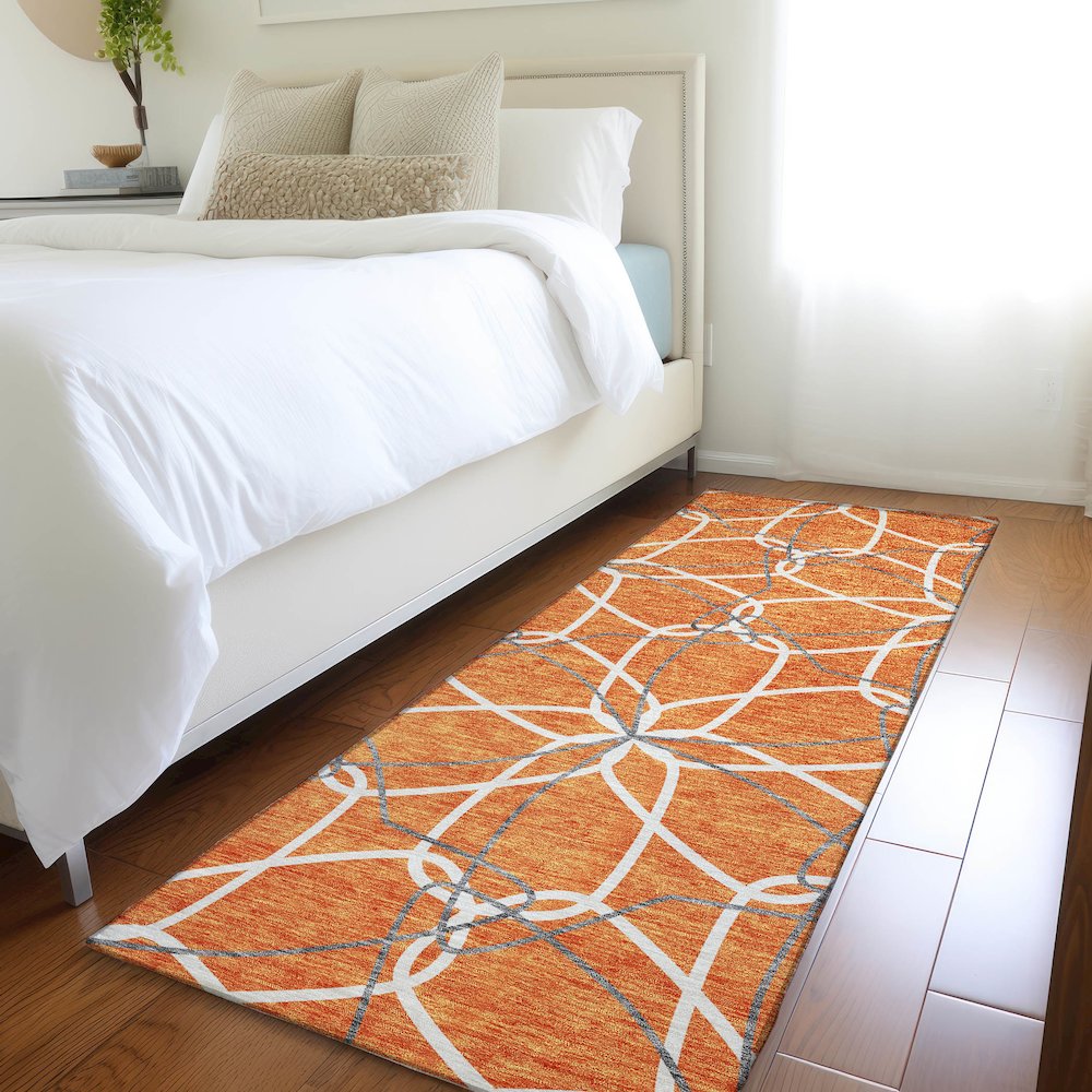 Premium Machine Washable Mayfield AMF950 Orange 2'3" x 7'6" Runner Rug. Picture 5