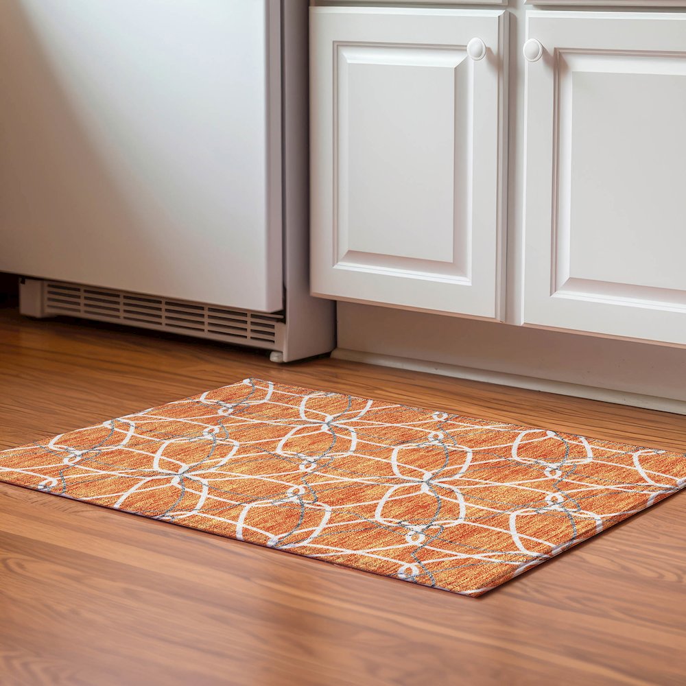 Premium Machine Washable Mayfield AMF950 Orange 1'8" x 2'6" Rug. Picture 5
