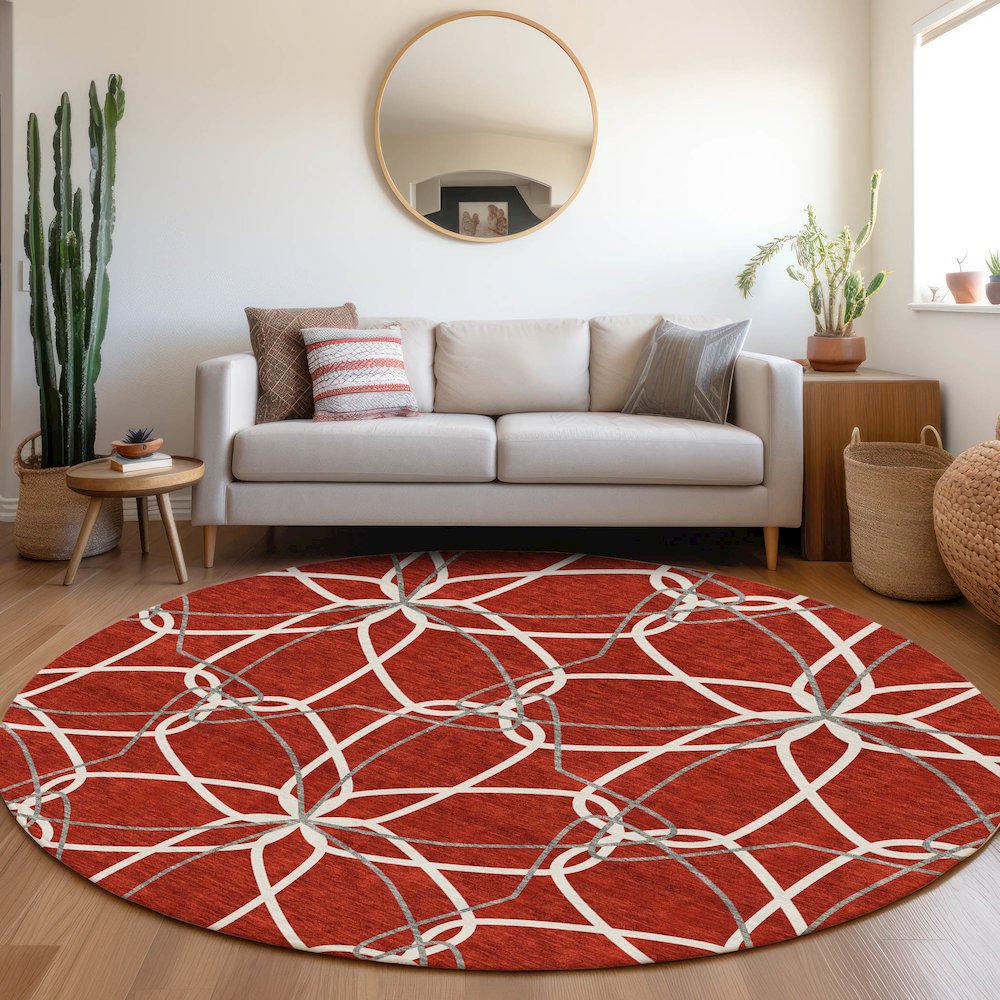 Premium Machine Washable Mayfield AMF950 Red 8' x 8' Round Rug. Picture 5