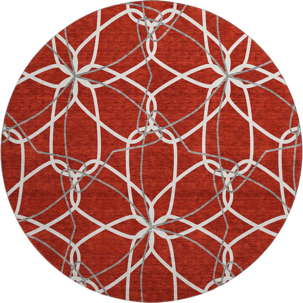 Premium Machine Washable Mayfield AMF950 Red 8' x 8' Round Rug. Picture 1