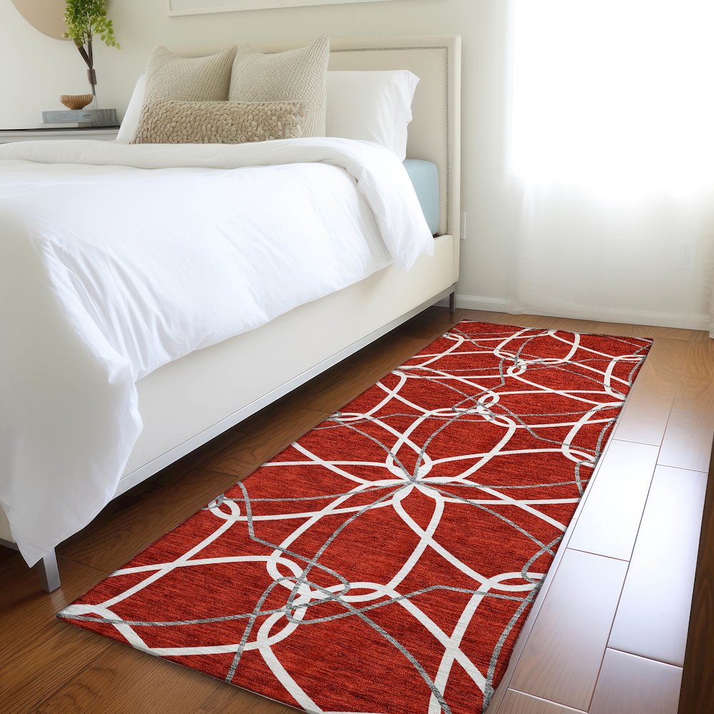 Premium Machine Washable Mayfield AMF950 Red 2'3" x 7'6" Runner Rug. Picture 5