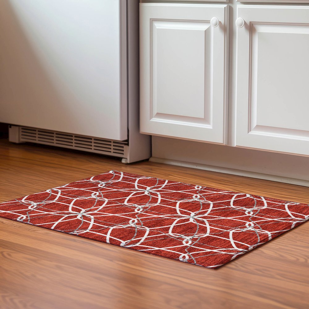 Premium Machine Washable Mayfield AMF950 Red 1'8" x 2'6" Rug. Picture 5