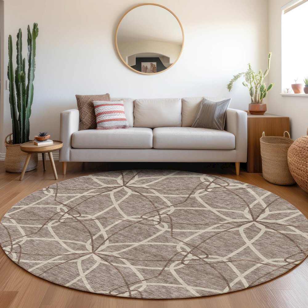 Premium Machine Washable Mayfield AMF950 Taupe 8' x 8' Round Rug. Picture 5
