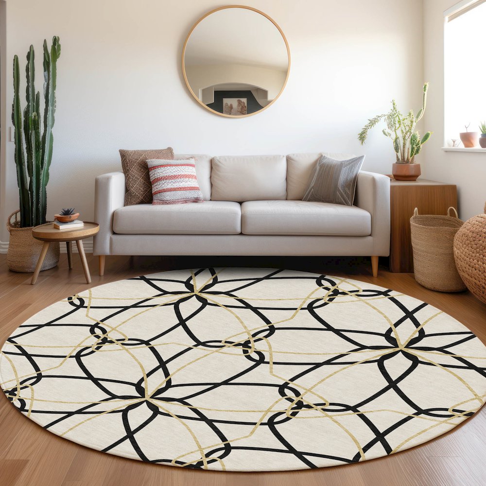 Premium Machine Washable Mayfield AMF950 White 8' x 8' Round Rug. Picture 5