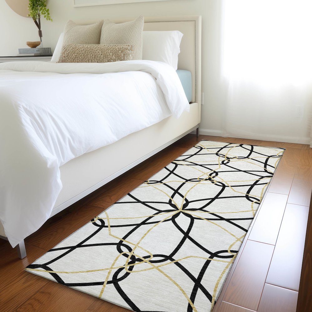 Premium Machine Washable Mayfield AMF950 White 2'3" x 7'6" Runner Rug. Picture 5