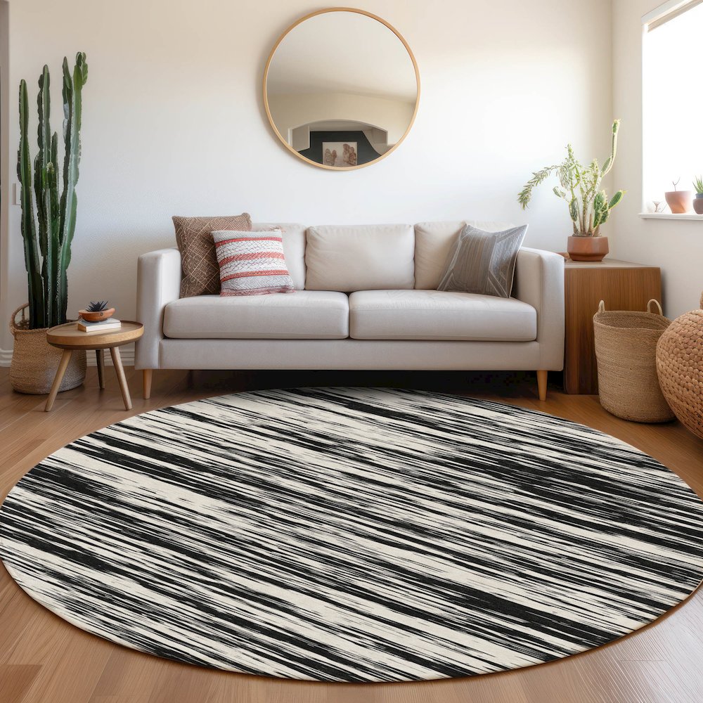 Premium Machine Washable Mayfield AMF951 Black 8' x 8' Round Rug. Picture 5