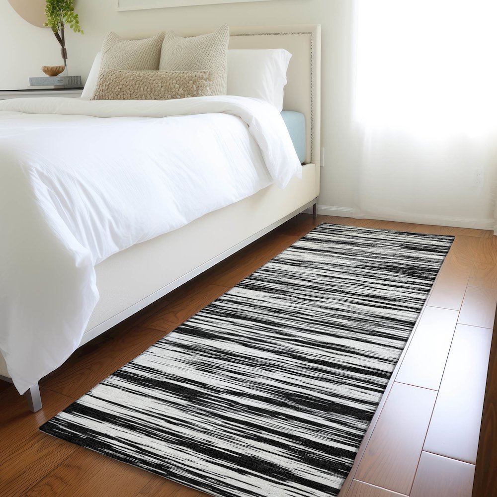 Premium Machine Washable Mayfield AMF951 Black 2'3" x 7'6" Runner Rug. Picture 5