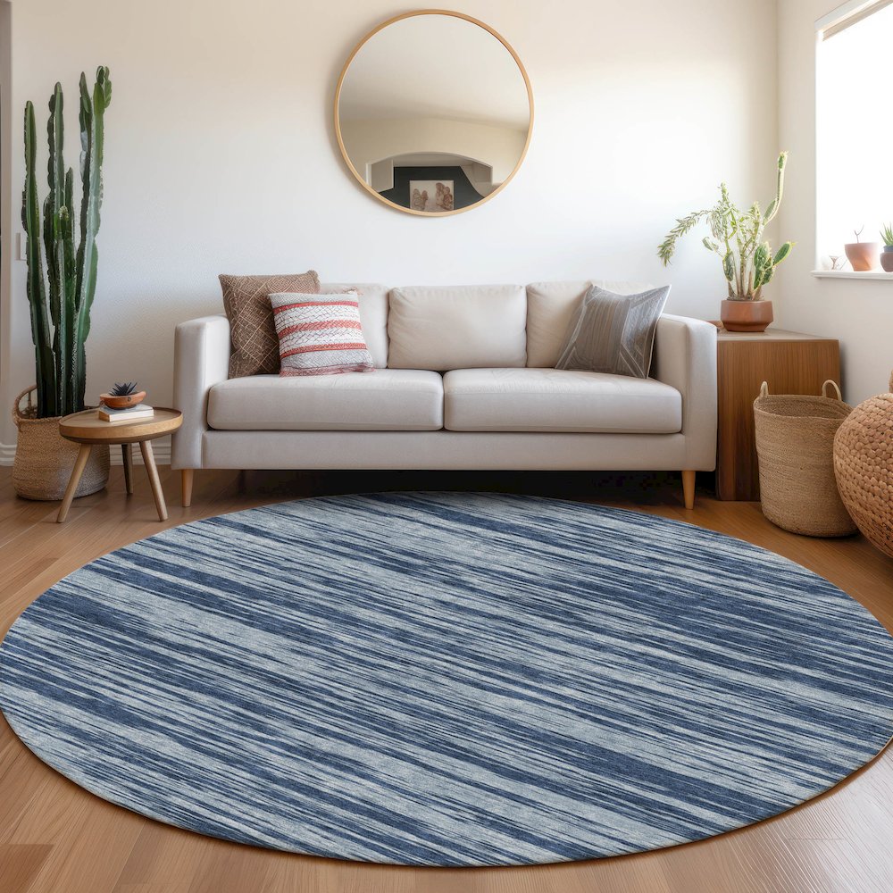 Premium Machine Washable Mayfield AMF951 Blue 8' x 8' Round Rug. Picture 5
