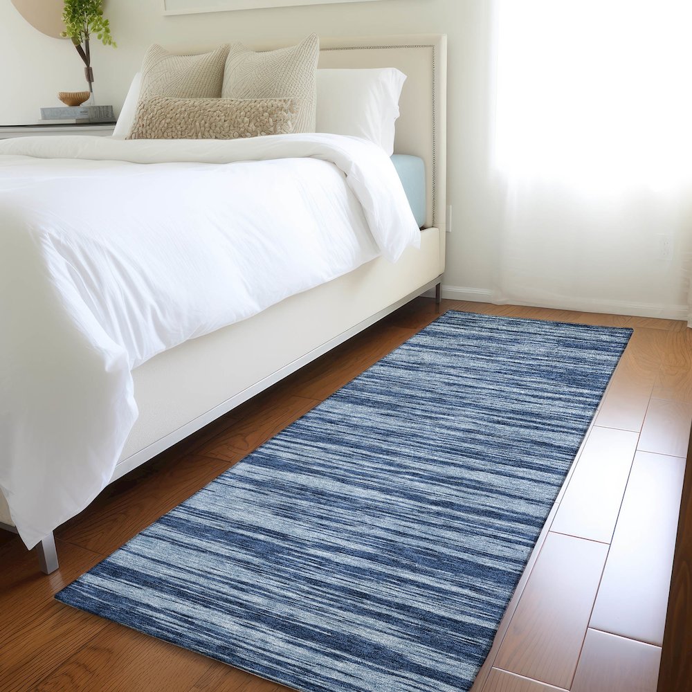 Premium Machine Washable Mayfield AMF951 Blue 2'3" x 7'6" Runner Rug. Picture 5