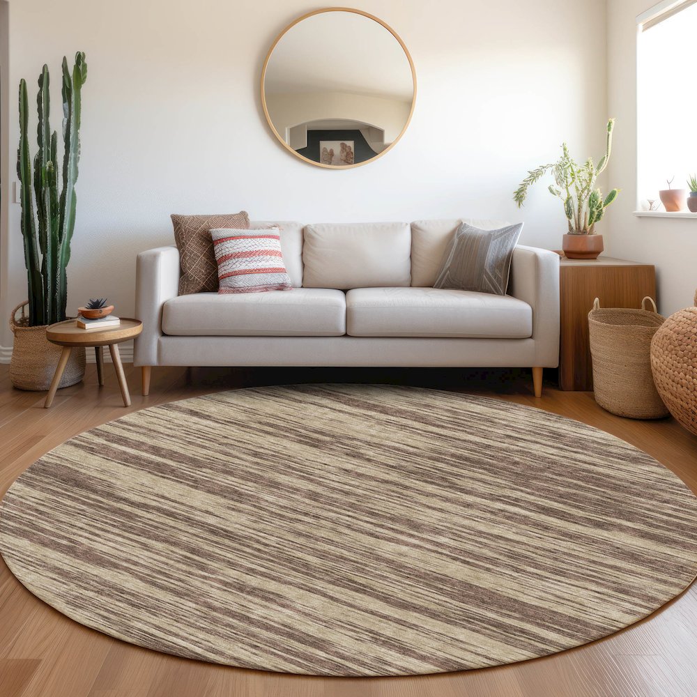 Premium Machine Washable Mayfield AMF951 Brown 8' x 8' Round Rug. Picture 5