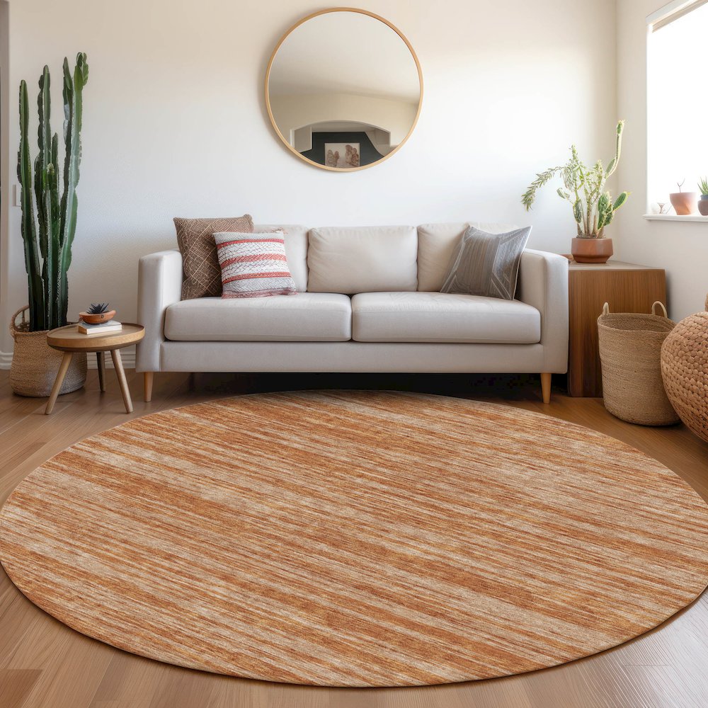 Premium Machine Washable Mayfield AMF951 Copper 8' x 8' Round Rug. Picture 5