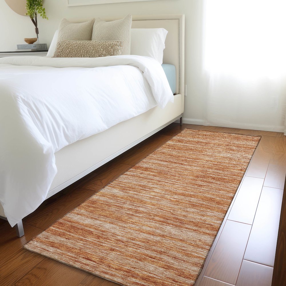 Premium Machine Washable Mayfield AMF951 Copper 2'3" x 7'6" Runner Rug. Picture 5