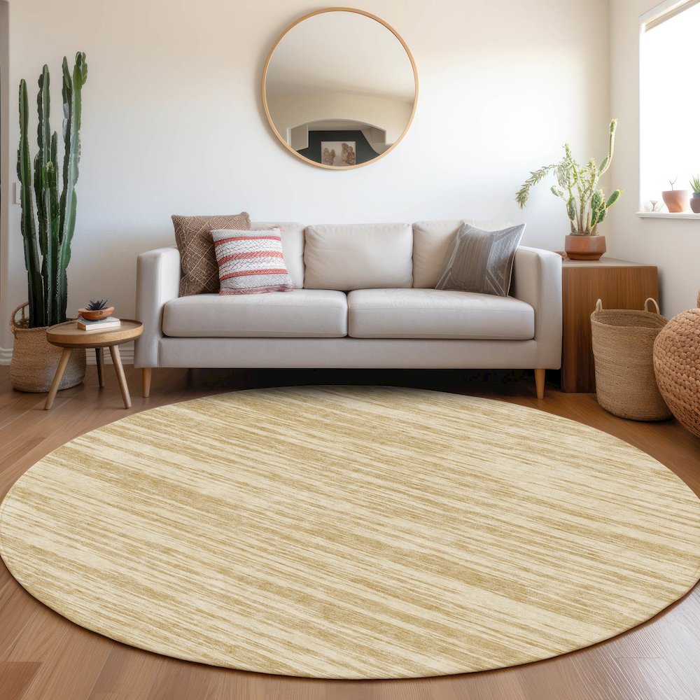 Premium Machine Washable Mayfield AMF951 Gold 8' x 8' Round Rug. Picture 5