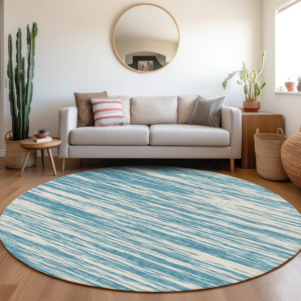 Premium Machine Washable Mayfield AMF951 Teal 8' x 8' Round Rug. Picture 5