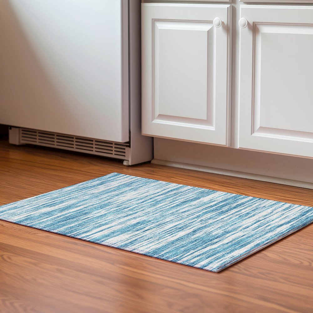 Premium Machine Washable Mayfield AMF951 Teal 1'8" x 2'6" Rug. Picture 5
