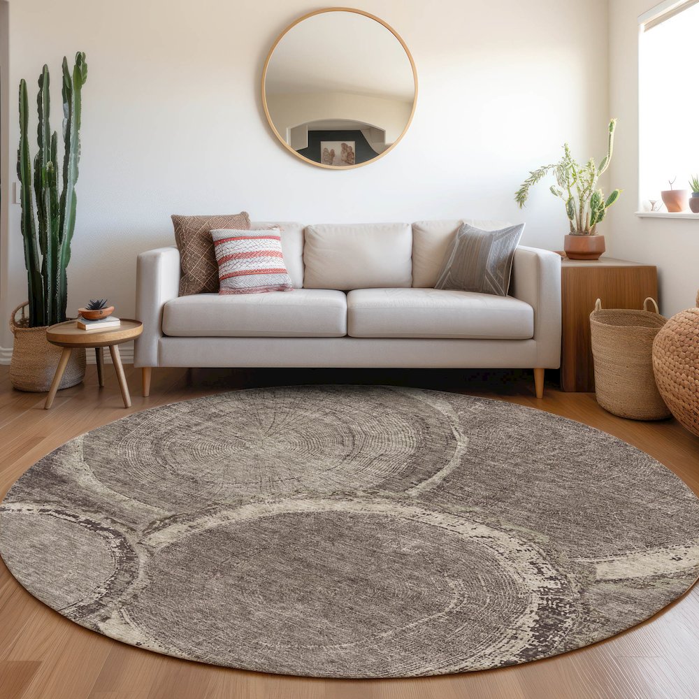 Premium Machine Washable Mayfield AMF952 Chocolate 8' x 8' Round Rug. Picture 5