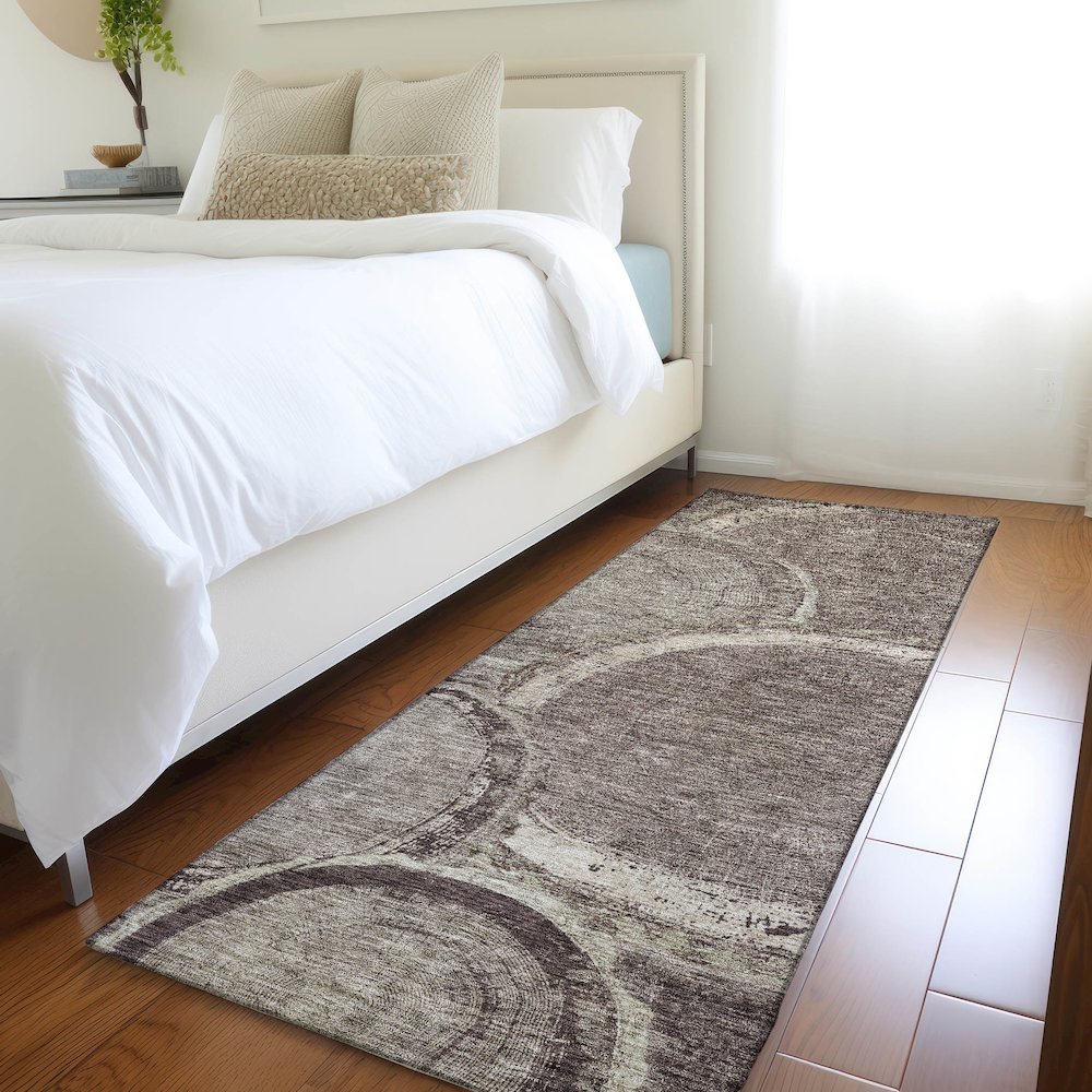 Premium Machine Washable Mayfield AMF952 Chocolate 2'3" x 7'6" Runner Rug. Picture 5