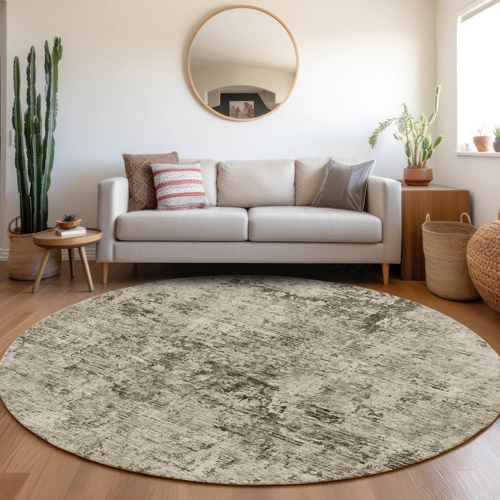 Premium Machine Washable Mayfield AMF953 Beige 8' x 8' Round Rug. Picture 5