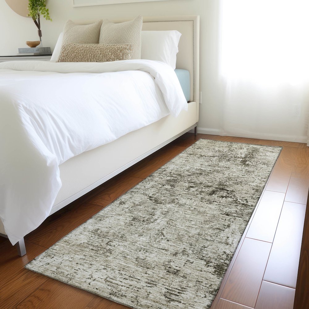 Premium Machine Washable Mayfield AMF953 Beige 2'3" x 7'6" Runner Rug. Picture 5