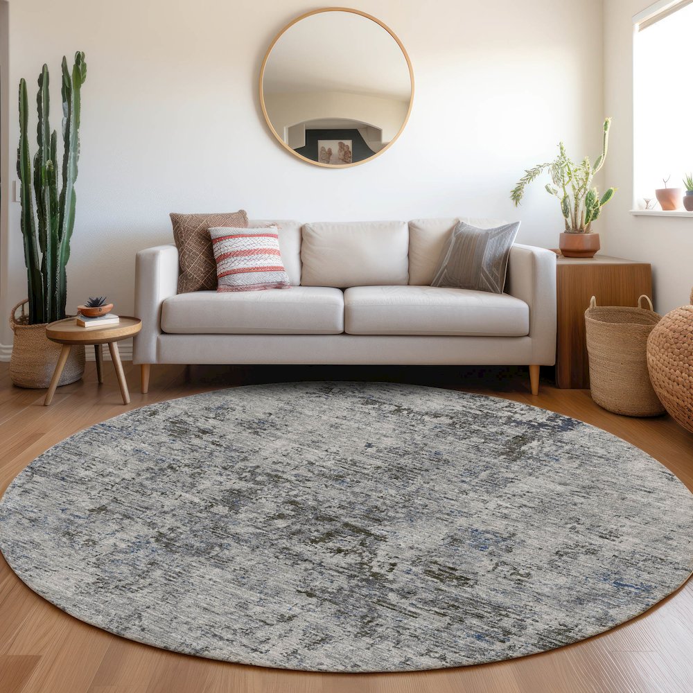 Premium Machine Washable Mayfield AMF953 Gray 8' x 8' Round Rug. Picture 5